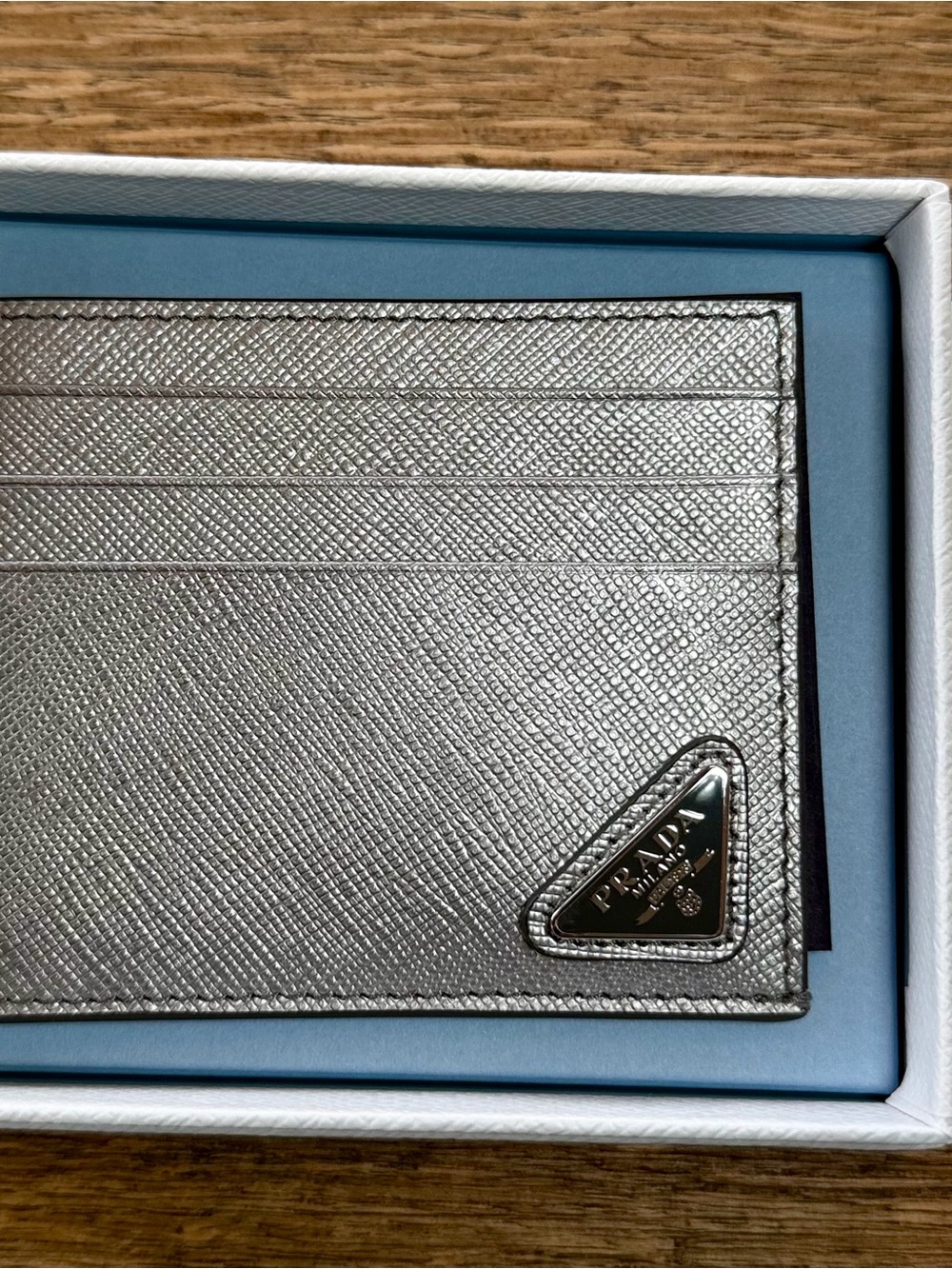 Prada Metallic Silver Saffiano Leather Card Case - Picture 4 of 7